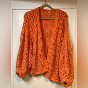 Free People Vibrant Orange Knit Cardigan